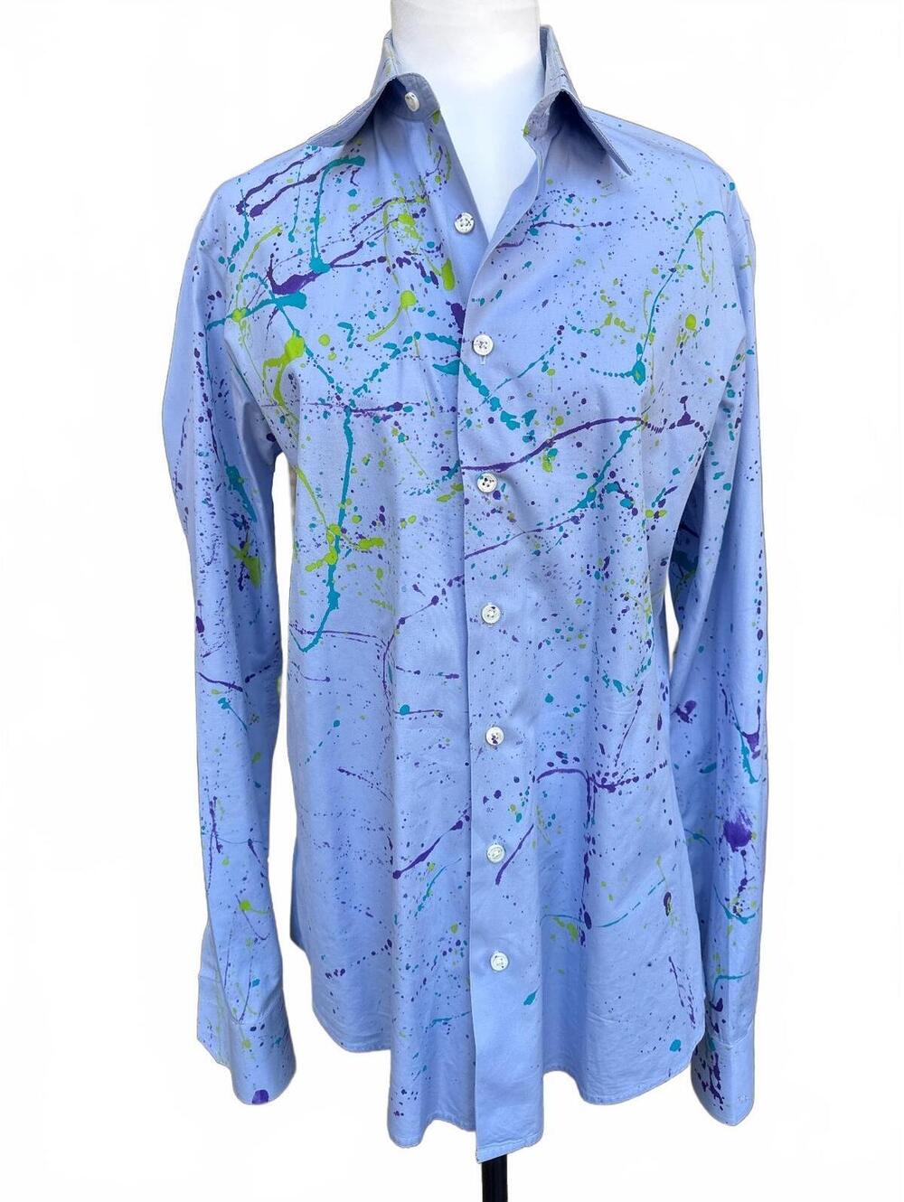 Upcycled Hand Splatter Painted Button Up | Size S